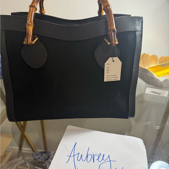 Gucci Handbags - Gucci RARE Diana Black suede leather bamboo vintage carry all